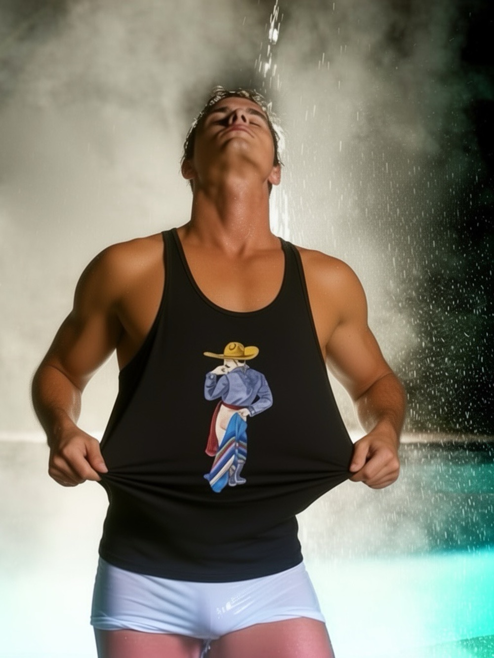 Black Men's Tank Top with Cowboy Graphic